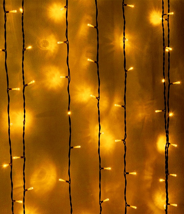 Качественная картинка Светодиодный занавес Laitcom, 2x3м, 220В, 600 LED, IP54, прозр. пр., желтый