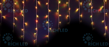 Качественная картинка Светодиодная бахрома Rich LED 3*0.5 м, 220 В, пос 5*0,7 м, 220 В, автосмена, цвет RGB Хамелеон, IP54