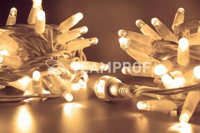 Светодиодная гирлянда нить TeamProf 10 м, 100 LED, 220В, мерцание, белый пр, тепл. белый