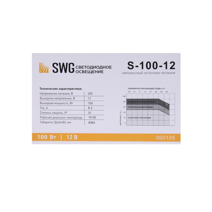 Качественная картинка Блок питания SWG для светодиодной ленты 12 В, 100 Вт, IP20