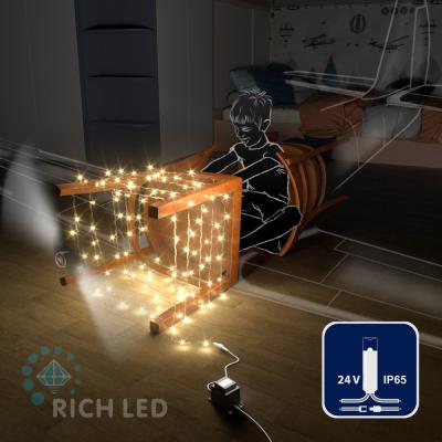 Светодиодные гирлянды RichLed Нить 10 м, 24 В, пост.свеч, IP 65, герм. колп, прозр.провод, теп.белый Светодиодные гирлянды RichLed Нить 10 м, 24 В, пост.свеч, IP 65, герм. колп, прозр.провод, теп.белый