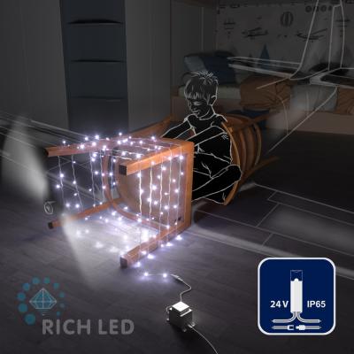Светодиодные гирлянды RichLed Нить 10 м, 24 В, пост.свеч, IP 65, герм.колп, прозр.провод, белый