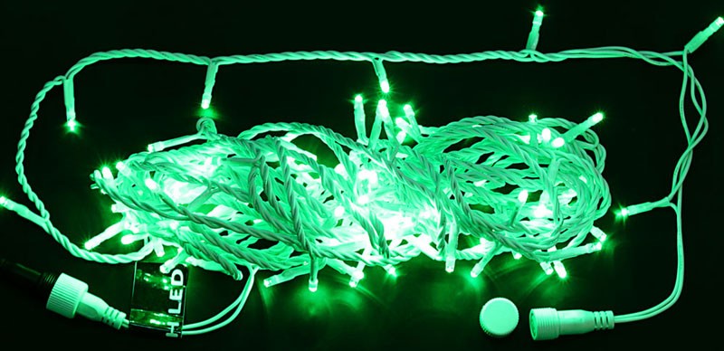 Качественная картинка Светодиодные гирлянды RichLed Нить 10 м, 24 В, мерцание, IP65, герм.колп, белый провод, цвет зеленый