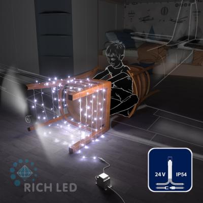 Светодиодные гирлянды RichLed Нить 10 м, 24 В, пост.свеч, прозр.провод, цвет белый