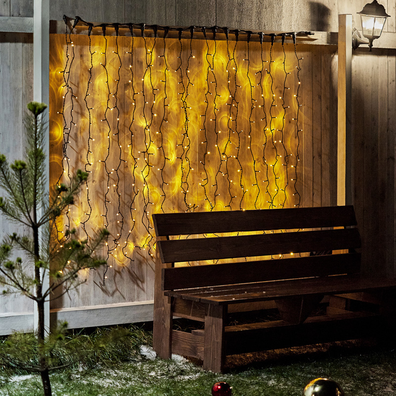 Качественная картинка Светодиодный занавес NEON-NIGHT 2х1,5м ЖЕЛТЫЙ, черный ПВХ, IP65, постоянное свечение, 230В