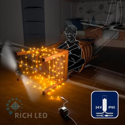 Светодиодные гирлянды RichLed Нить 10 м, 24 В, пост.свеч, IP 65, герм.колп, прозр.провод, желтый Светодиодные гирлянды RichLed Нить 10 м, 24 В, пост.свеч, IP 65, герм.колп, прозр.провод, желтый