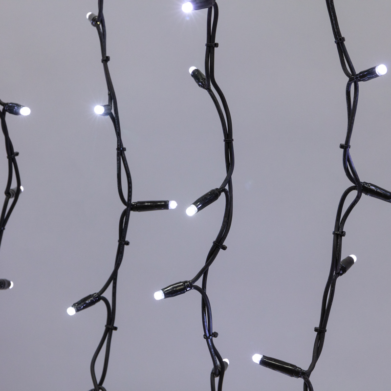 Качественная картинка Светодиодный занавес NEON-NIGHT 2х3м БЕЛЫЙ, черный КАУЧУК, IP67, постоянное свечение, 230В