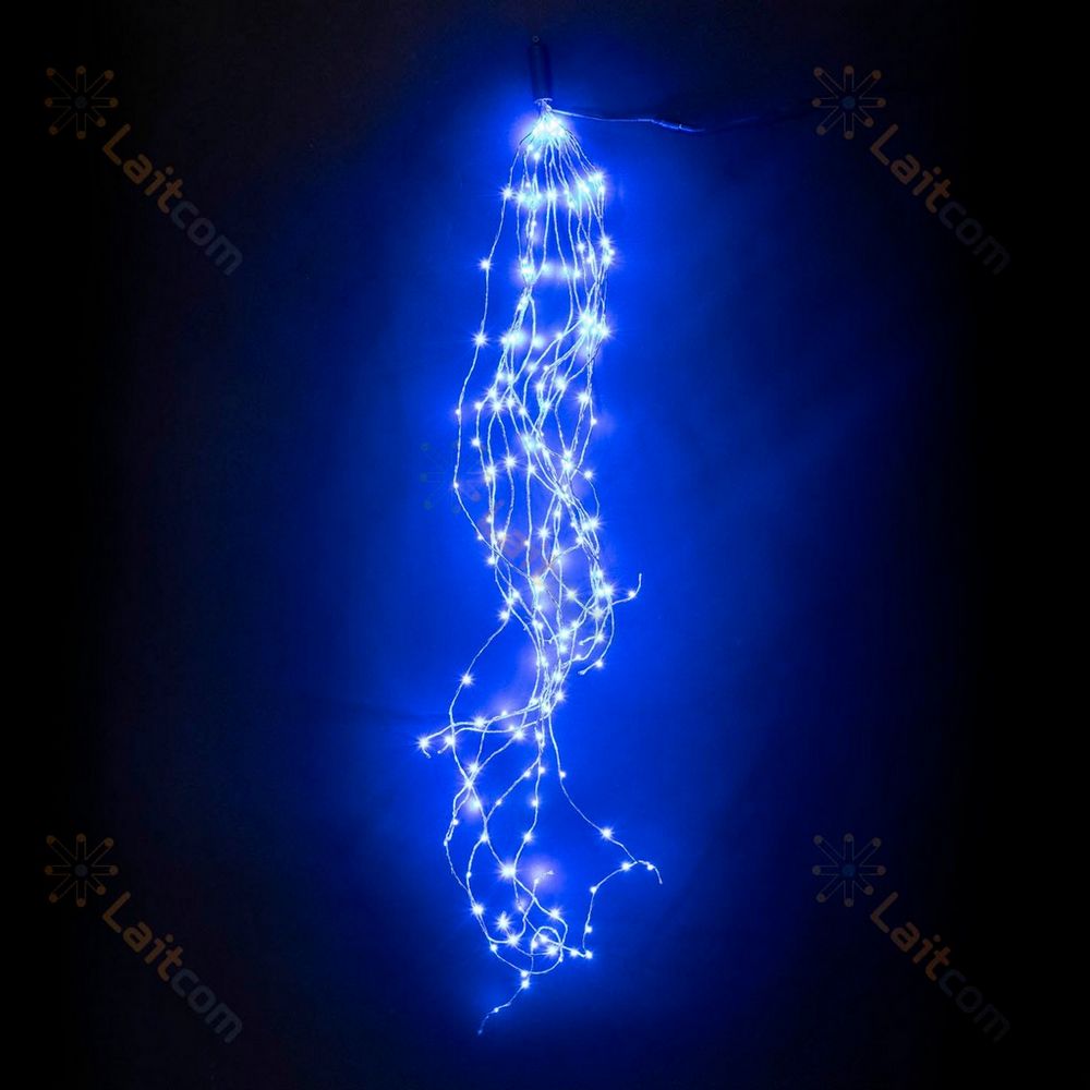Качественная картинка Гирлянда Laitcom Роса «Конский Хвост» 1,5м Синяя, 12В, 200 LED, Провод Прозрачный Проволока, IP67