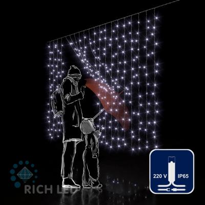 Светодиодный занавес RichLed, 2*1,5 м облегченный, 220 В, пост.свечение, IP 65, герм.колпачок, белый