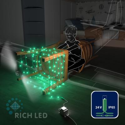 Светодиодные гирлянды RichLed Нить 10 м, 24 В, пост.свечение, зеленый провод, IP65, герметичный, зе Светодиодные гирлянды RichLed Нить 10 м, 24 В, пост.свечение, зеленый провод, IP65, герметичный, зе