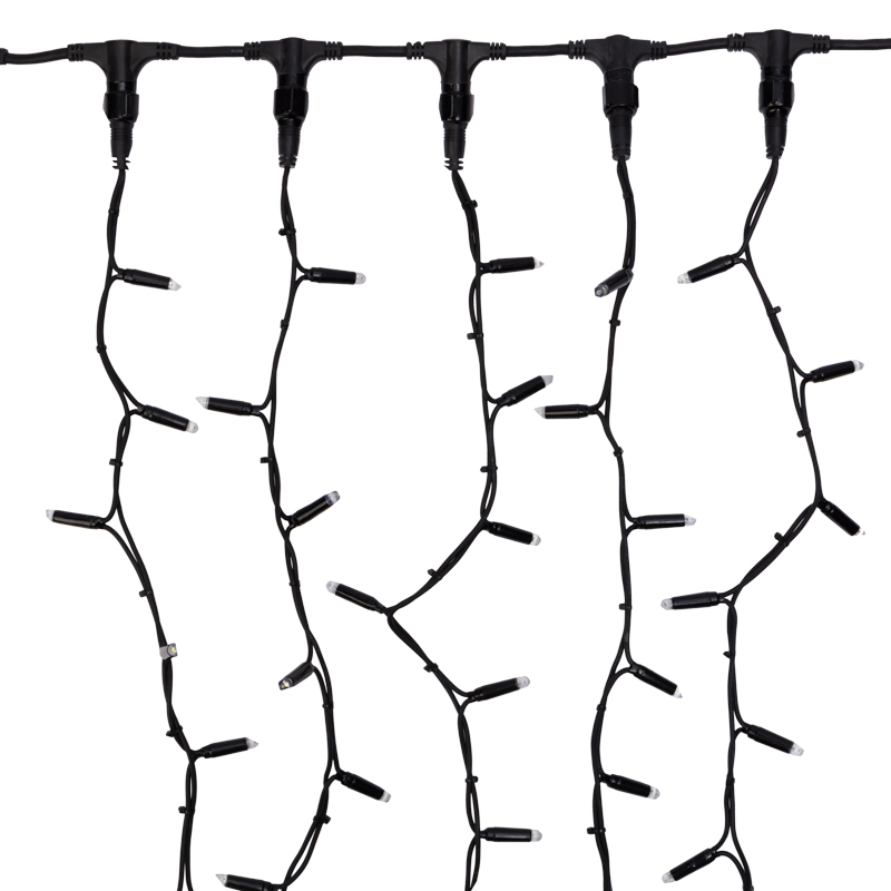 Качественная картинка Светодиодный дождь NEON-NIGHT 2х6м БЕЛЫЙ, постоянное свечение, черный провод КАУЧУК, 230 В