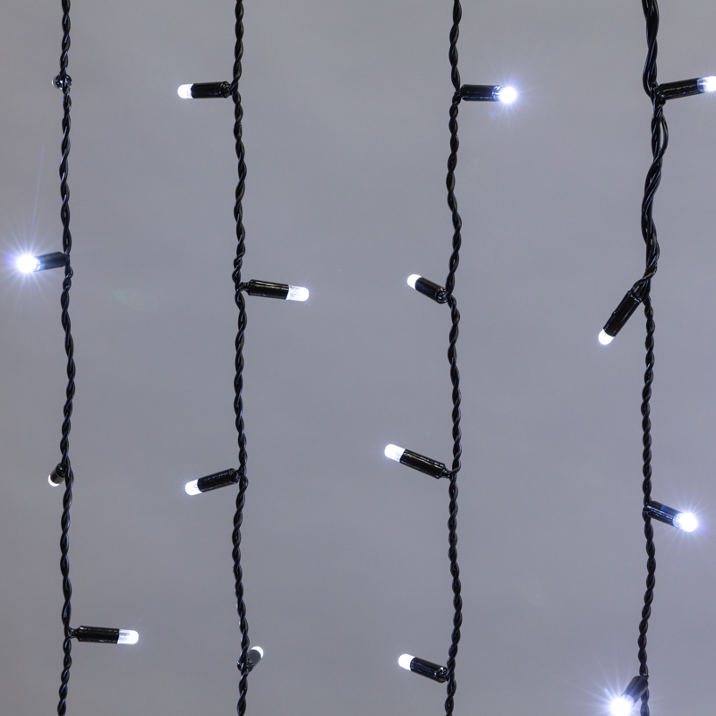 Качественная картинка Светодиодный занавес NEON-NIGHT 2х1,5м БЕЛЫЙ, черный ПВХ, IP65, постоянное свечение, 230В