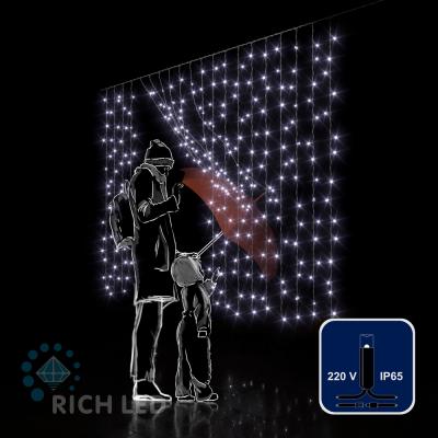 Светодиодный занавес RichLed, 2*1,5 м облегченный, 220 В, пост.свечение, IP 65, герм.колпачок, белый