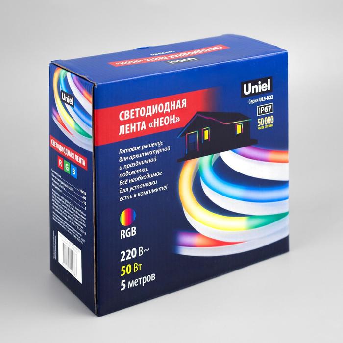 Качественная картинка Гибкий неон Uniel 8 × 16 мм, IP67, 5 м, SMD2835, 80 LED/м, 220 В, свечение RGB