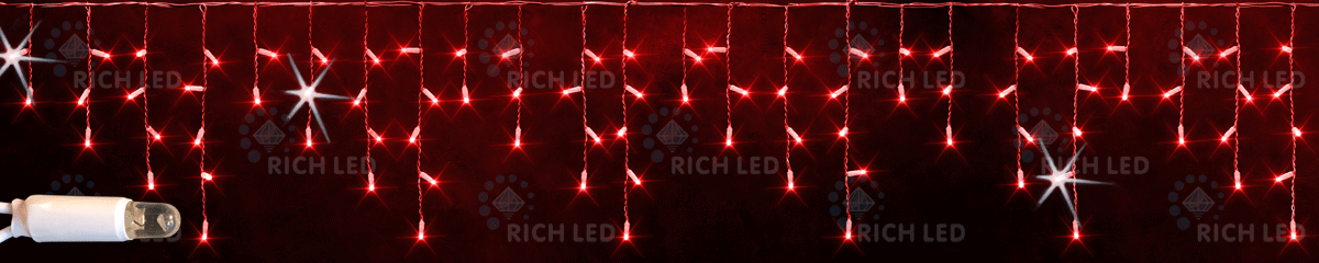 Качественная картинка Светодиодная бахрома RichLed 3*0,5 м, 220 В, мерцание, резин, IP 65, герм. колпачок, цвет красный