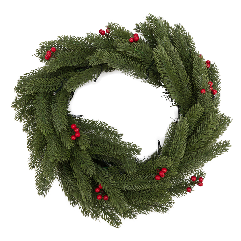 Качественная картинка Еловый венок с ягодами и гирляндой NEON-NIGHT Ø 45 см, 20 LED, 2 х АА, литой, теплое белое свечение