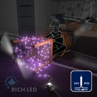Светодиодные гирлянды RichLed Нить 10 м, 24 В, пост.свечение, прозр.провод, цвет фиолетовый