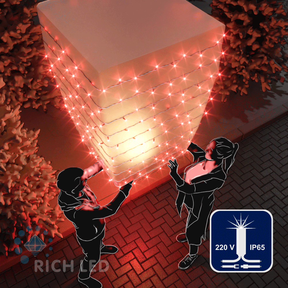 Светодиодные гирлянды RichLed Нить 10 м, 220 В, мерц, IP 65, герм. колп, белый провод, цвет красный Качественная картинка Светодиодные гирлянды RichLed Нить 10 м, 220 В, мерц, IP 65, герм. колп, белый провод, цвет красный
