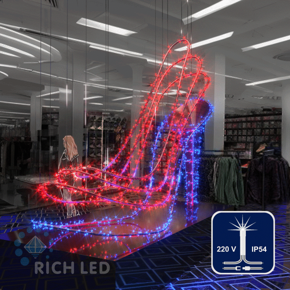 Качественная картинка Светодиодные гирлянды RichLed Нить 10 м, 220 В, мерц, IP54, прозр.провод, цвет красный