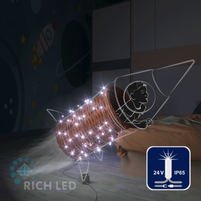 Светодиодные гирлянды RichLed Нить 10 м, 24 В, мерцание, IP65, герм. колп, прозр.провод, цвет белый