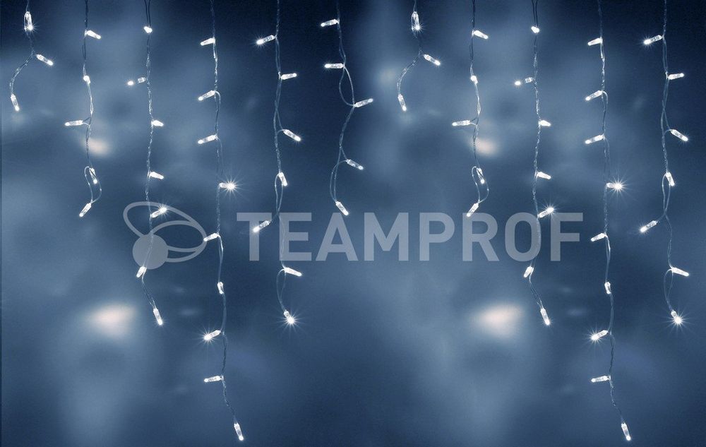 Качественная картинка Светодиодная бахрома Teamprof 3х0.9м, IP65, герм.колп., статика, прозрачный провод, белая