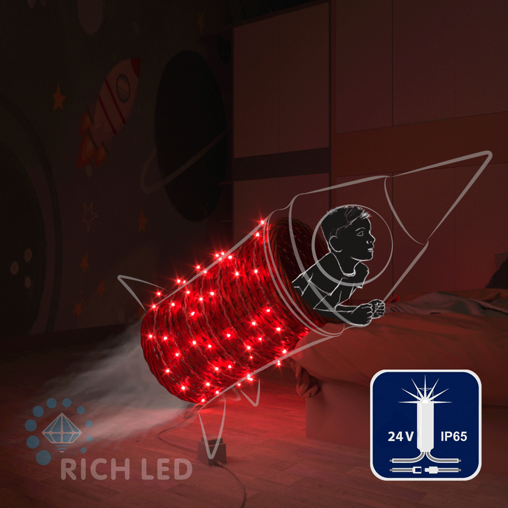 Качественная картинка Светодиодные гирлянды RichLed Нить 10 м, 24 В, мерц, IP65, герм. колпачок, прозр.провод, красный