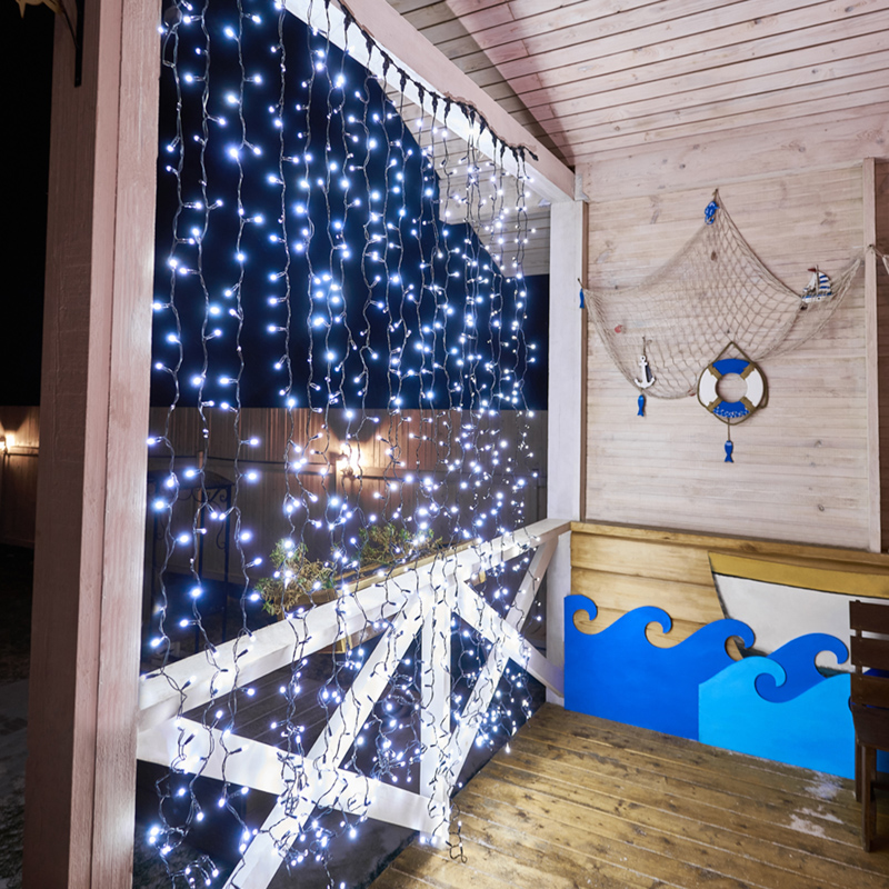 Качественная картинка Светодиодный занавес NEON-NIGHT 2х3м БЕЛЫЙ, черный ПВХ, IP65, постоянное свечение, 230В