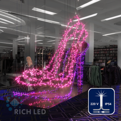 Светодиодные гирлянды RichLed Нить 10 м, 220 В, мерц, IP54, прозр.провод, цвет розовый