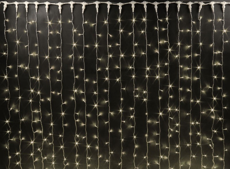 Качественная картинка Светодиодный занавес RichLed, 2*9 м, 220 В, мерцание, IP 65, герм. колпачок, цвет теплый белый