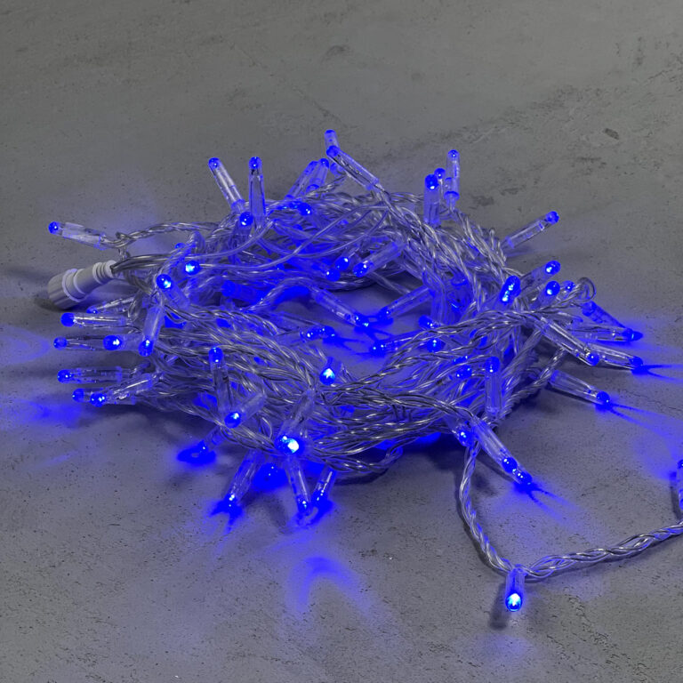 Качественная картинка Светодиодная нить с колпач. Laitcom, 10 м, 220В, IP65, 100 led, прозрачный провод, синий