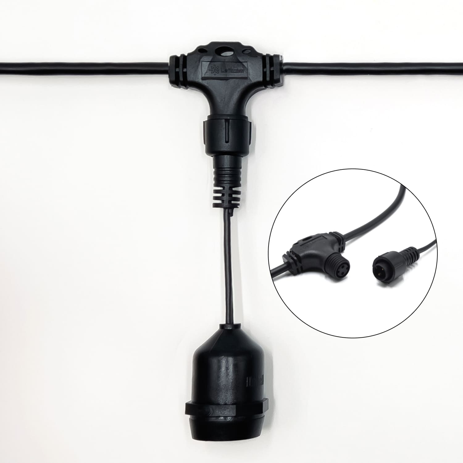 Качественная картинка Белт-Лайт UNIBELT Laitcom 5м, Провод Черный Каучук, Шаг 25 см, 20 подвесных патронов, IP65