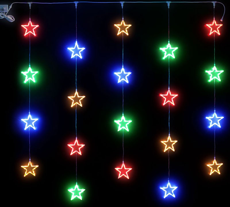 Качественная картинка Светодиодный узорный занавес Rich LED Звезды, 2*2, IP54, мульти