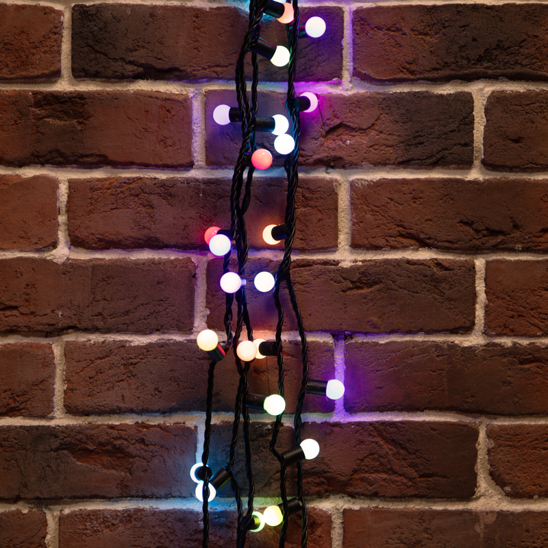 Качественная картинка Гирлянда светодиодная Мультишарики Ø17,5мм 10м RGB черный ПВХ IP65 медленная смена цвета 230В