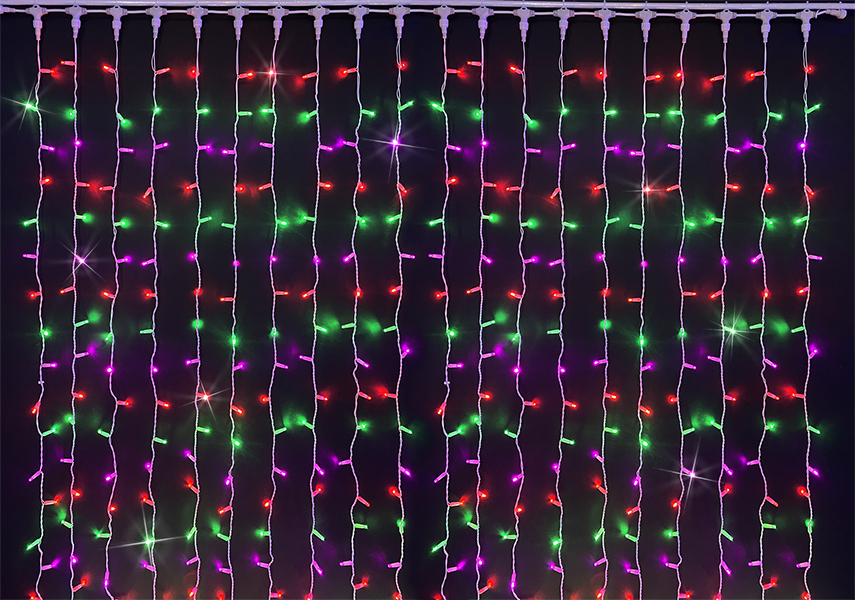 Качественная картинка Светодиодный занавес RichLed, 2*6 м, 220 В, пост.свечение, IP 65, герметичный колпачок, цвет мульти