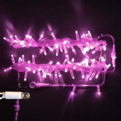 Светодиодная гирлянда нить TeamProf 10 м, 100 LED, 220В, мерцание, гермет. колп., прозр. пр, розовый