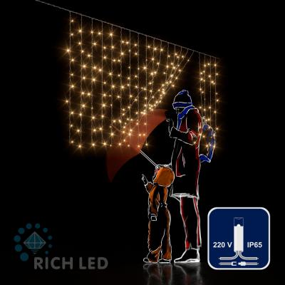 Светодиодный занавес RichLed, 2*1 м облегченный, 220В, пост.свечение,IP 65, герм.колп., т.белый Светодиодный занавес RichLed, 2*1 м облегченный, 220В, пост.свечение,IP 65, герм.колп., т.белый