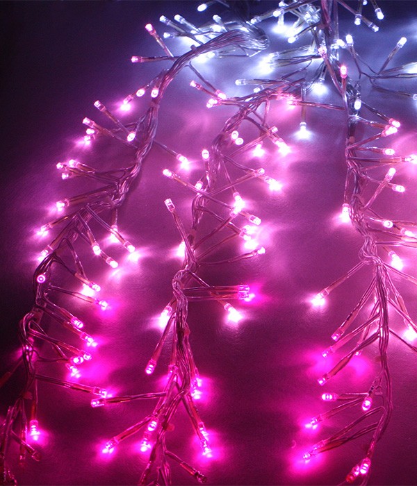 Качественная картинка Занавес с эфф. бегущий огонь Laitcom,  2x3,3м, 24V, 321 LED, прозр. пр., белый-св.роз-розовый