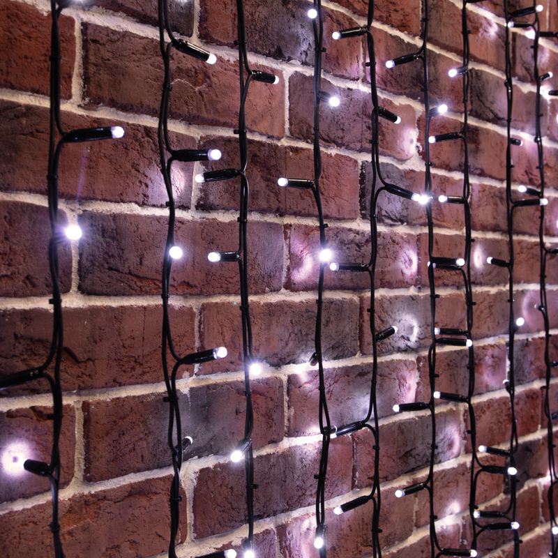 Качественная картинка Светодиодный дождь NEON-NIGHT 2х6м БЕЛЫЙ, постоянное свечение, черный провод КАУЧУК, 230 В