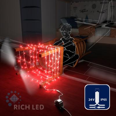 Светодиодные гирлянды RichLed Нить 10 м, 24 В, пост.свеч, IP 65, герм.колп, белый провод, красный Светодиодные гирлянды RichLed Нить 10 м, 24 В, пост.свеч, IP 65, герм.колп, белый провод, красный