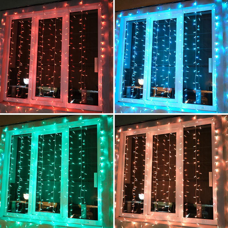 Качественная картинка Светодиодный занавес NEON-NIGHT 2х2м RGB, прозрачный ПВХ, IP65, свечение с динамикой, 230В
