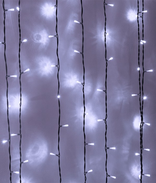 Качественная картинка Светодиодный занавес Laitcom, 2x1м, 200 LED, IP54, черн. пр., белый