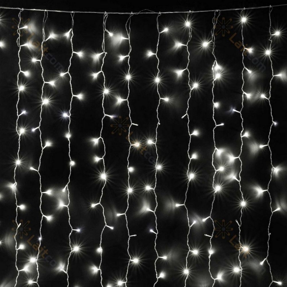 Качественная картинка Светодиодный занавес Laitcom, 2x3м, прозр.провод, 600 LED, IP54, мерц.белого диода, белый