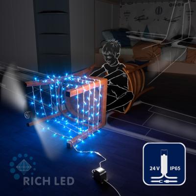 Светодиодные гирлянды RichLed Нить 10 м, 24 В, пост.свеч., IP 65, герм.колп, белый провод, синий Светодиодные гирлянды RichLed Нить 10 м, 24 В, пост.свеч., IP 65, герм.колп, белый провод, синий