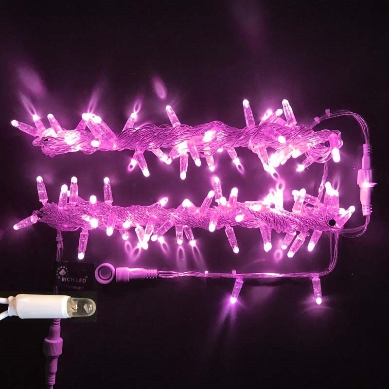Качественная картинка Светодиодная гирлянда нить TeamProf 10 м, 100 LED, 220В, мерцание, гермет. колп., прозр. пр, розовый