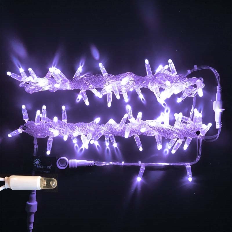 Качественная картинка Светодиодная гирлянда нить Teamprof, 10м, 100 LED, 24В, статика, прозр. провод,, герм.колп, фиолет.