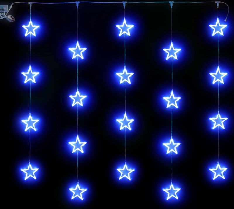 Светодиодный узорный занавес Rich LED Звезды, 2*2, IP54, цвет синий Качественная картинка Светодиодный узорный занавес Rich LED Звезды, 2*2, IP54, цвет синий