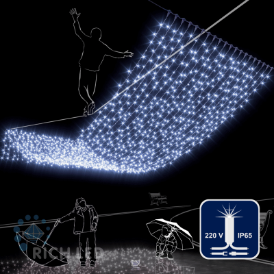 Светодиодный занавес RichLed, 2*6 м, 220 В, мерцание, IP 65, герметичный колпачок, цвет белый Светодиодный занавес RichLed, 2*6 м, 220 В, мерцание, IP 65, герметичный колпачок, цвет белый