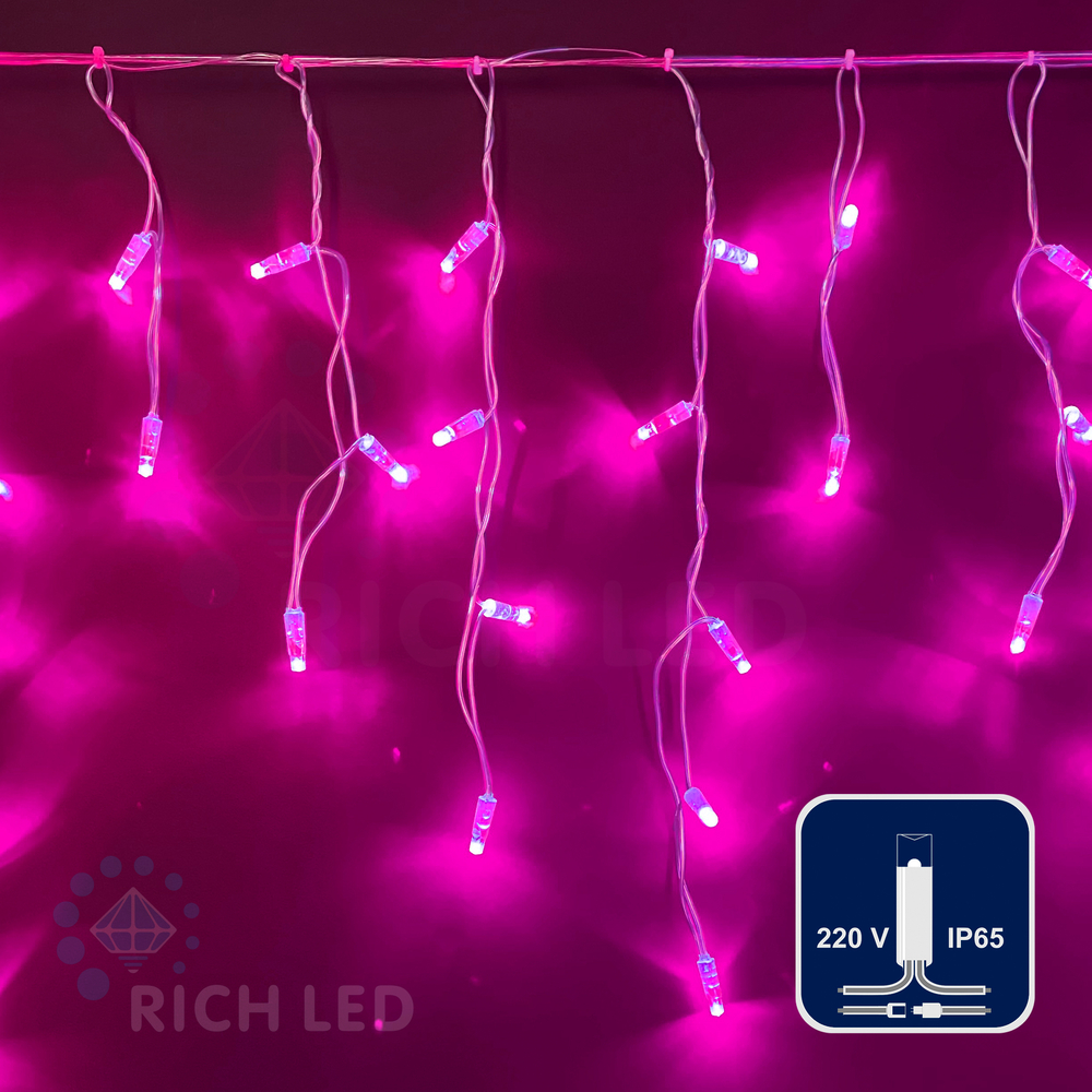 Качественная картинка Светодиодная бахрома Rich LED 3*0.5 м, 220 В, пост. свечение, цвет розовый, IP 65, герм. колпачок