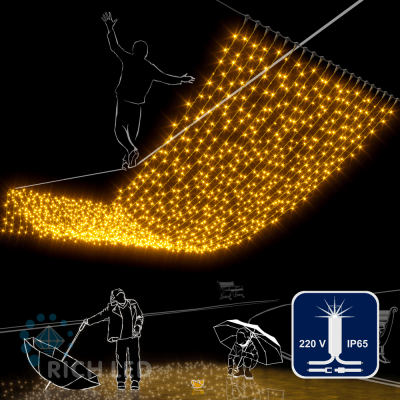 Светодиодный занавес RichLed, 2*6 м, 220 В, мерцание, IP 65, герметичный колпачок, цвет желтый Светодиодный занавес RichLed, 2*6 м, 220 В, мерцание, IP 65, герметичный колпачок, цвет желтый