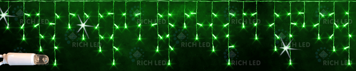 Качественная картинка Светодиодная бахрома RichLed 3*0,5 м, 220 В, мерцание, резин., IP 65, герм. колпачок, цвет зеленый